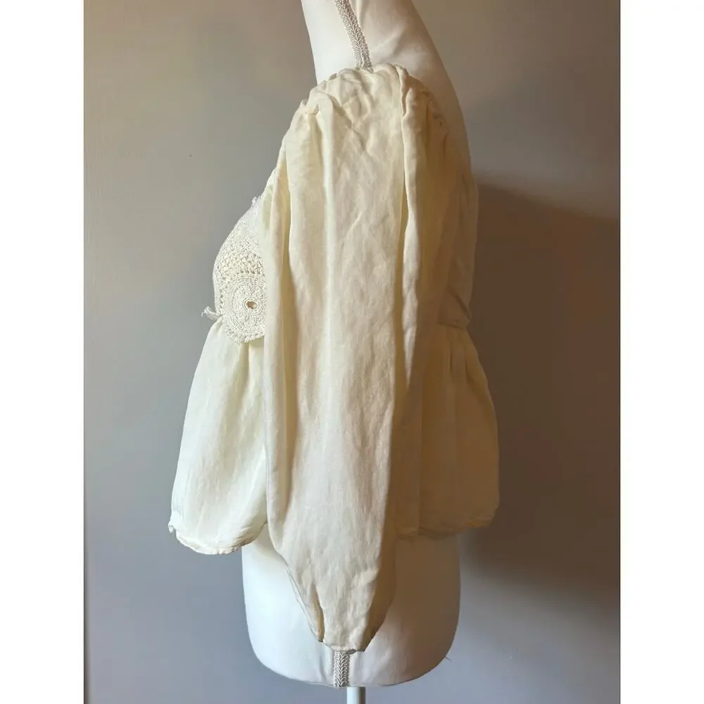 By Anthropologie Cream Crochet Peplum Blouse Natural Neutral Size S